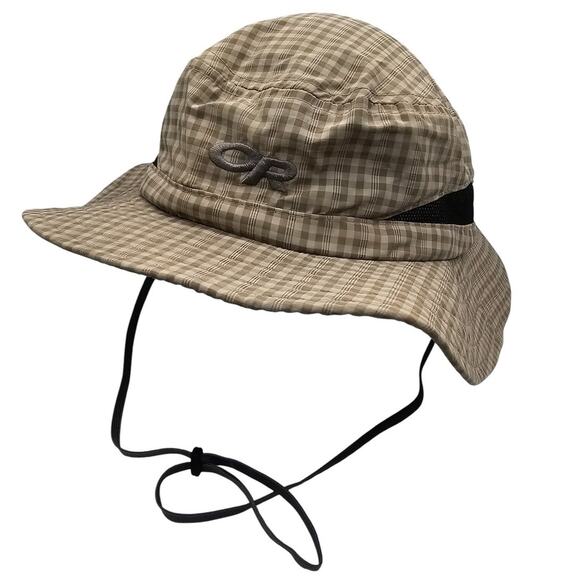 OUTDOOR RESEARCH OR Tan Nylon WATERPROOF RAIN HAT Hike Sun Cap Sz M - Picture 1 of 5